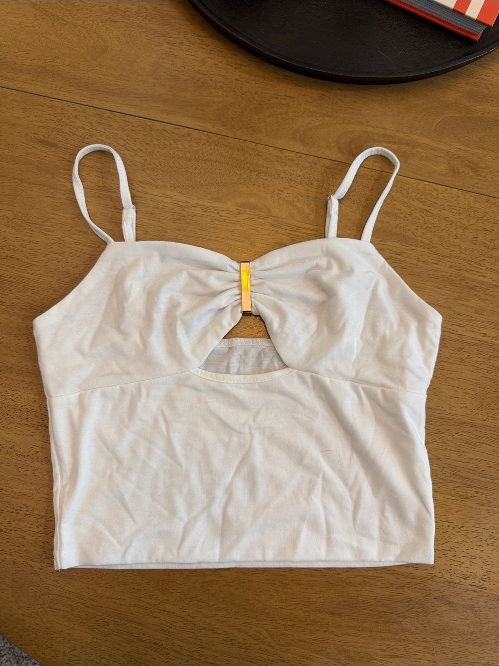 White Twist-Front Crop Cami with Cutout